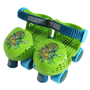 PlayWheels Teenage Mutant Ninja Turtles Roller Skates with Knee Pads, Green/Blue, Junior Size 6-12