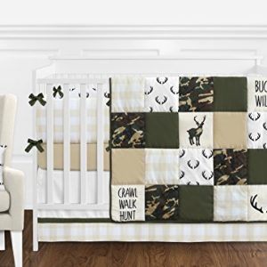 Sweet Jojo Designs Green and Beige Rustic Deer Buffalo Plaid Check Baby Kid Clothes Laundry Hamper for Woodland Camo Collection