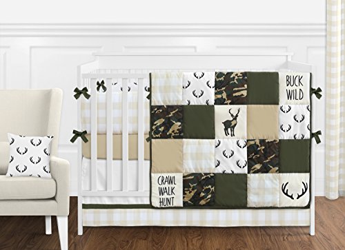 Sweet Jojo Designs Green and Beige Rustic Deer Buffalo Plaid Check Baby Kid Clothes Laundry Hamper for Woodland Camo Collection