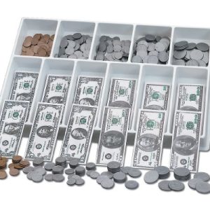 School Smart Money Kit, Bills and Coins with 12 Compartment Plastic Tray, Grades K-4