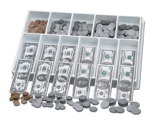 School Smart Money Kit, Bills and Coins with 12 Compartment Plastic Tray, Grades K-4
