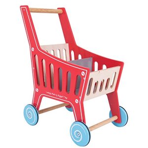 Bigjigs Toys Wooden Shopping Cart Toy - Pretend Play Shop and Role Play for Kids