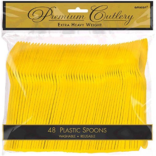 Premium Heavy Weight Plastic Spoons | Sunshine Yellow | Pack of 48 | Party Supply