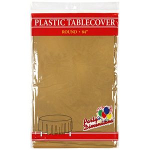 Party Dimensions Single Count Round Plastic Tablecover, 84-Inch, Gold