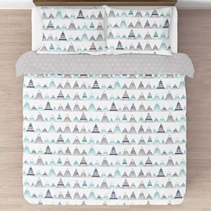 Sweet Jojo Designs 3-Piece Navy Blue, Aqua and Grey Aztec Mountains Boy or Girl Full/Queen Kid Childrens Teen Bedding Comforter Set