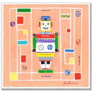 The Kids Room by Stupell Robot on Orange Background Square Wall Plaque