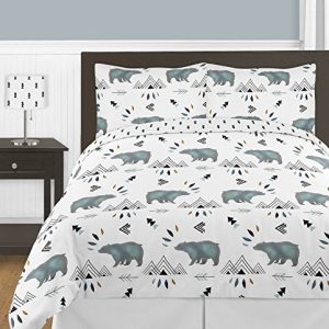 Sweet Jojo Designs 3-Piece Bear Mountain Watercolor Boy Full/Queen Kid Childrens Teen Bedding Comforter Set
