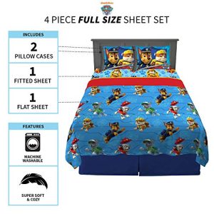 Nickelodeon Paw Patrol Kids Bedding Super Soft Microfiber Sheet Set, 4 Piece Full Size, Blue/Red Design