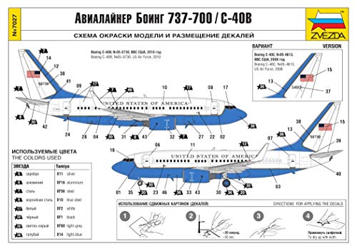 Zvezda 7027 - Airliner Boeing 737-700/C-40B - Plastic Model Kit Scale 1/144 109 Parts Lenght 9"