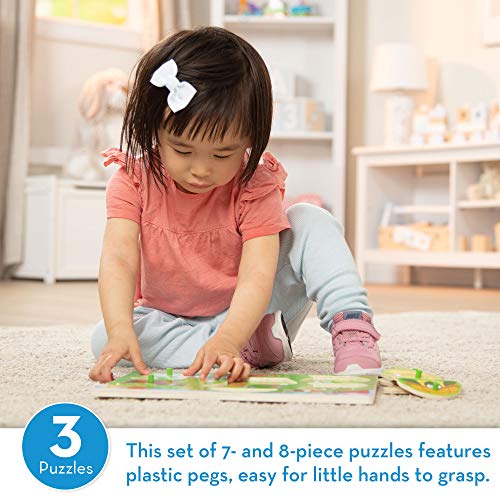 Melissa & Doug Peg Puzzles Set, Farm Animals, Pets, Ocean (3 Peg Puzzles, Best for 2, 3, and 4 Year Olds) & Disney Classics Alphabet Wooden Peg Puzzle (26 Pieces, Best for 3, 4, 5 Year Olds and Up)