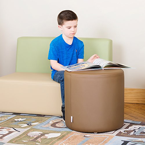 Shapes Structured Vinyl Soft Seating with Durable Frame- Round Cylinder Stool 18"H- Blue