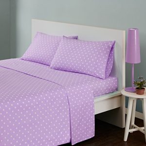Mi Zone Polka Dot Printed 100% Cotton Percale Ultra Soft 3 Piece Sheet Set for Girls Bedding, Twin Size, Purple