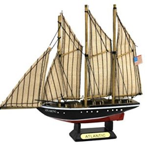 Hampton Nautical Atlantic Decoration Wooden Model Sailboat, 7"