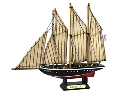Hampton Nautical Atlantic Decoration Wooden Model Sailboat, 7"