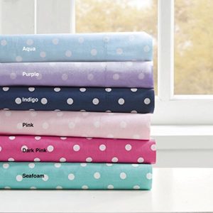 Mi-Zone Polka Dot Printed 100% Cotton Percale Ultra Soft 4 Piece Sheet Set for Girls Bedding, Full Size, Seafoam