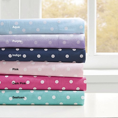 Mi-Zone Polka Dot Printed 100% Cotton Percale Ultra Soft 4 Piece Sheet Set for Girls Bedding, Full Size, Seafoam