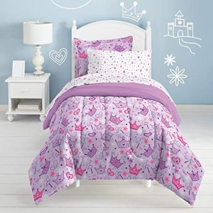 Dream Factory Purple Princess Hearts And Crowns Girls Comforter Set, Multi, Full