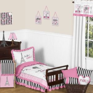 Sweet Jojo Designs Pink, Black and White Paris French Eifell Tower Baby, Childrens and Kids Peel and Stick Wall Decal Stickers Art Nursery Decor - Set of 4 Sheets
