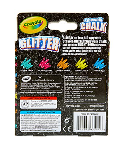 Crayola Outdoor Chalk, Glitter Sidewalk Chalk, Summer Toys, 5 Count