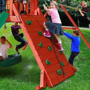 Gorilla Playsets 01-0010 Sun Valley I Wood Swing Set with Green Vinyl Canopy, Extra-Wide Rock Climbing Wall, Tire Swing, Two Swings, Redwood