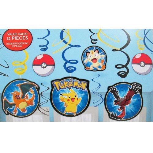 Amscan 12 Count Pokemon Foil Swirl Decorations, Multicolor