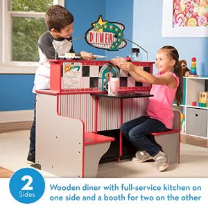 Melissa & Doug Star Diner Restaurant (Play Set & Kitchen, Wooden Diner Play Set, Two Play Spaces in One, 35" H x 23" W x 43.5" L, Great Gift for Girls and Boys - Best for 3, 4, 5 Year Olds and Up)