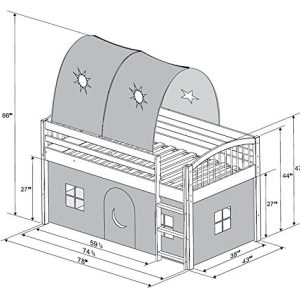Dylan White Junior Loft Bed with Pink/White Tent and Playhouse