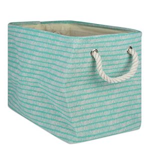 DII Collapsible Polyester Storage Basket or Bin with Durable Cotton Handles, Home Organizer Solution for Office, Bedroom Closet, Toys, Laundry, Large, Aqua