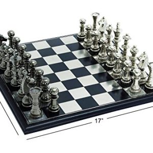 Deco 79 Metal Wood Chess Set, 17 by 6-Inch, Mahogany Brown and Matte Silver
