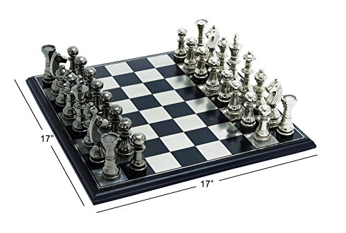 Deco 79 Metal Wood Chess Set, 17 by 6-Inch, Mahogany Brown and Matte Silver