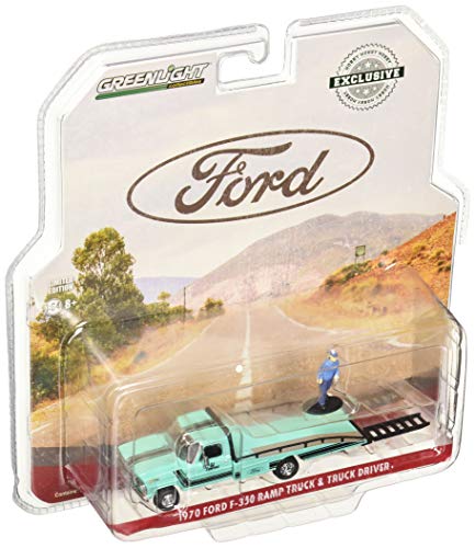 Greenlight 1:64 Hobby Exclusive - 1967-72 Ford F-350 Ramp Truck with Truck Driver Figure Diecast Toy Car 29892