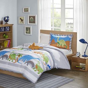 Mi-Zone Kids Dinosaur Dreams Twin Kids Bedding Sets for Boys - Grey, Blue, Dinosaur – 3 Pieces Boy Comforter Set – Ultra Soft Microfiber Kid Childrens Bedroom Comforters