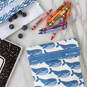 Lunchskins Reusable 2 Piece Food Storage Bag Set, 1 Sandwich Bag + 1 Snack Bag, Blue Whale