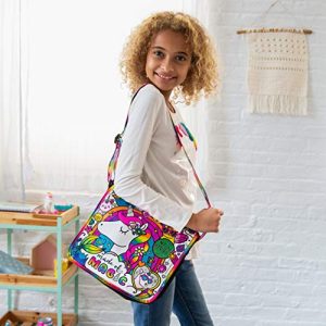Just My Style Color Your Own Unicorn Messenger Bag by Horizon Group USA, Color & Embellish Your Unicorn Themed Purse, Sparkling Gemstones & 5 Bright Markers Included