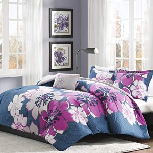 MI ZONE Allison Comforter Set Full/Queen Size - White, Yellow, Grey, Floral – 4 Piece Bed Sets – Ultra Soft Microfiber Teen Bedding for Girls Bedroom