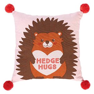 Valentine's Day Favor,"Hedge Hugs" White Square Pom Pom Pillow