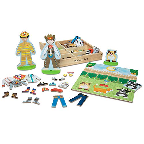 Melissa & Doug Occupations Magnetic Dress-Up Wooden Dolls Pretend Play Set (73 Pieces, Great Gift for Girls and Boys - Best for 3, 4, 5, 6, and 7 Year Olds)