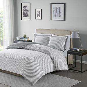 Madison Park Essentials Hayden Reversible Stripes – 3 Piece Teen Set – Ultra Soft Microfiber Bed Comforters, King/Cal King, Grey