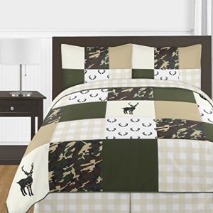 Sweet Jojo Designs Green and Beige Rustic Deer Buffalo Plaid Check Baby Kid Clothes Laundry Hamper for Woodland Camo Collection