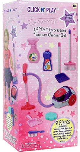 Click N' Play Toy Realistic Vacuum Cleaner, and House Keeping 8 Piece Play Set with Accessories - Perfect for 18 inch American Girl Dolls