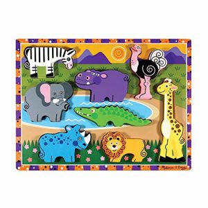 Melissa & Doug Safari Wooden Chunky Puzzle (Preschool, Chunky Wooden Pieces, Full-Color Pictures, 8 Pieces, Great Gift for Girls and Boys - Best for 2, 3, and 4 Year Olds)