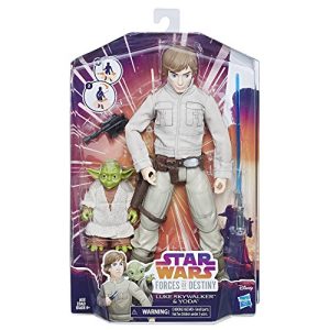 Star Wars Forces of Destiny Luke Skywalker and Yoda Adventure Set – 11 Inch Luke Posable Action Figure, Plus Yoda, Lightsaber and Outfit Accessories – Designed for Ages 4 Plus