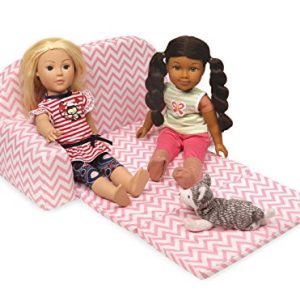 Badger Basket Chevron Upholstered Doll Sofa with Foldout Bed (fits American Girl Dolls), Pink/White