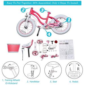 RoyalBaby Girls Kids Bike Stargirl 12 14 16 18 Inch Bicycle for 3-8 Years Old Child's Cycle with Basket Training Wheels or Kickstand Bike Pink Blue