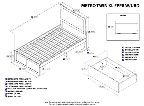 Atlantic Furniture AR9012114 Metro Platform Bed with 2 Urban Bed Drawers, Twin XL, Walnut