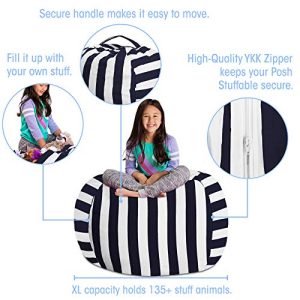 Posh Stuffable Kids Stuffed Animal Storage Bean Bag Chair Cover - Childrens Toy Organizer, X-Large 48" - Canvas Stripes Blue and White