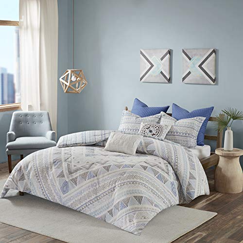Urban Habitat Rochelle Teen Boys Duvet Cover King/Cal King Size - Blue , Geometric – 7 Piece Teen Boy Bedding – 100% Cotton Lightweight Duvet Cover Set