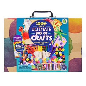 Horizon Group USA 1000+ Pieces Ultimate Box OF Crafts, Includes Foam Sheets,Stickers,Feathers,Glitter Glue, Pipe Cleaners,Wood Sticks,Pom Poms,Gemstones,Friendship Thread,Beads,Sequins,Scissors & More
