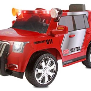 Rollplay 6 Volt GMC Yukon Denali Fire Rescue Toy, Battery-Powered Kid's Ride on Car, Red