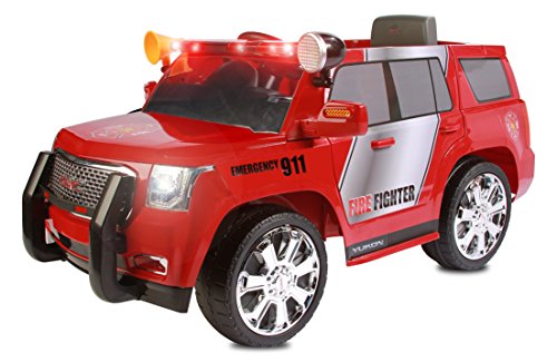 Rollplay 6 Volt GMC Yukon Denali Fire Rescue Toy, Battery-Powered Kid's Ride on Car, Red